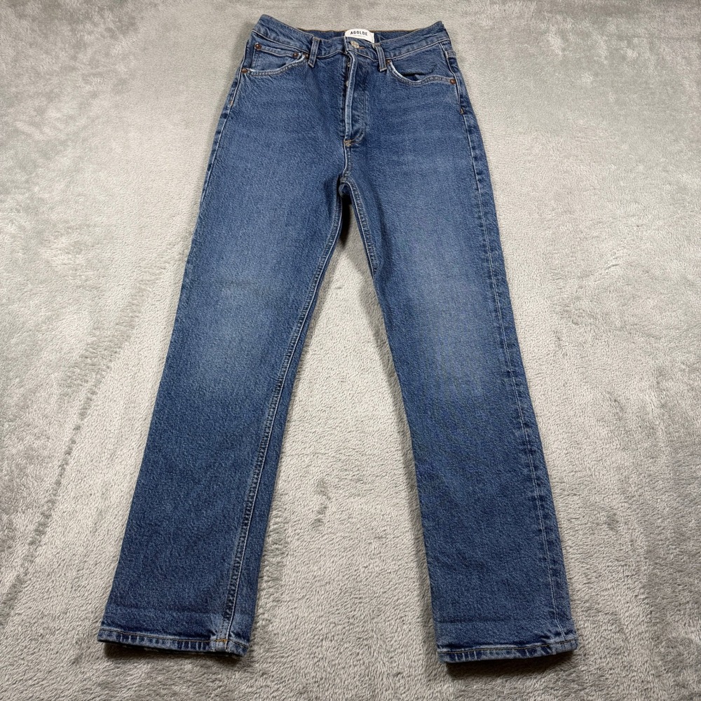 AGOLDE Riley High Rise Straight Crop Jeans Womens 26 Blue Medium Wash Stretch